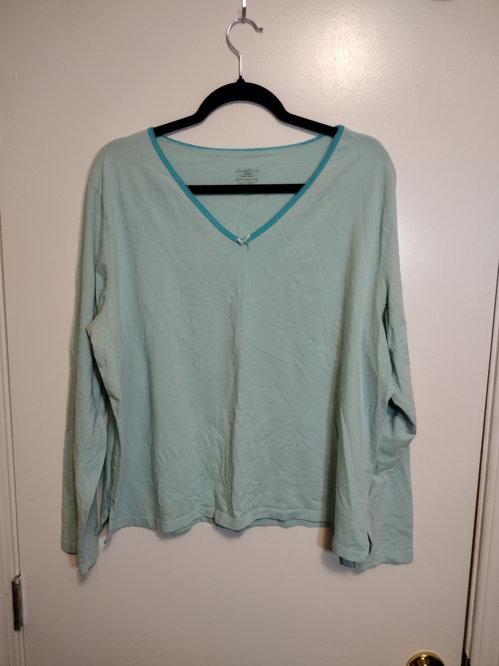 Light Aqua V-Neck Long Sleeve Pajama Top - Women